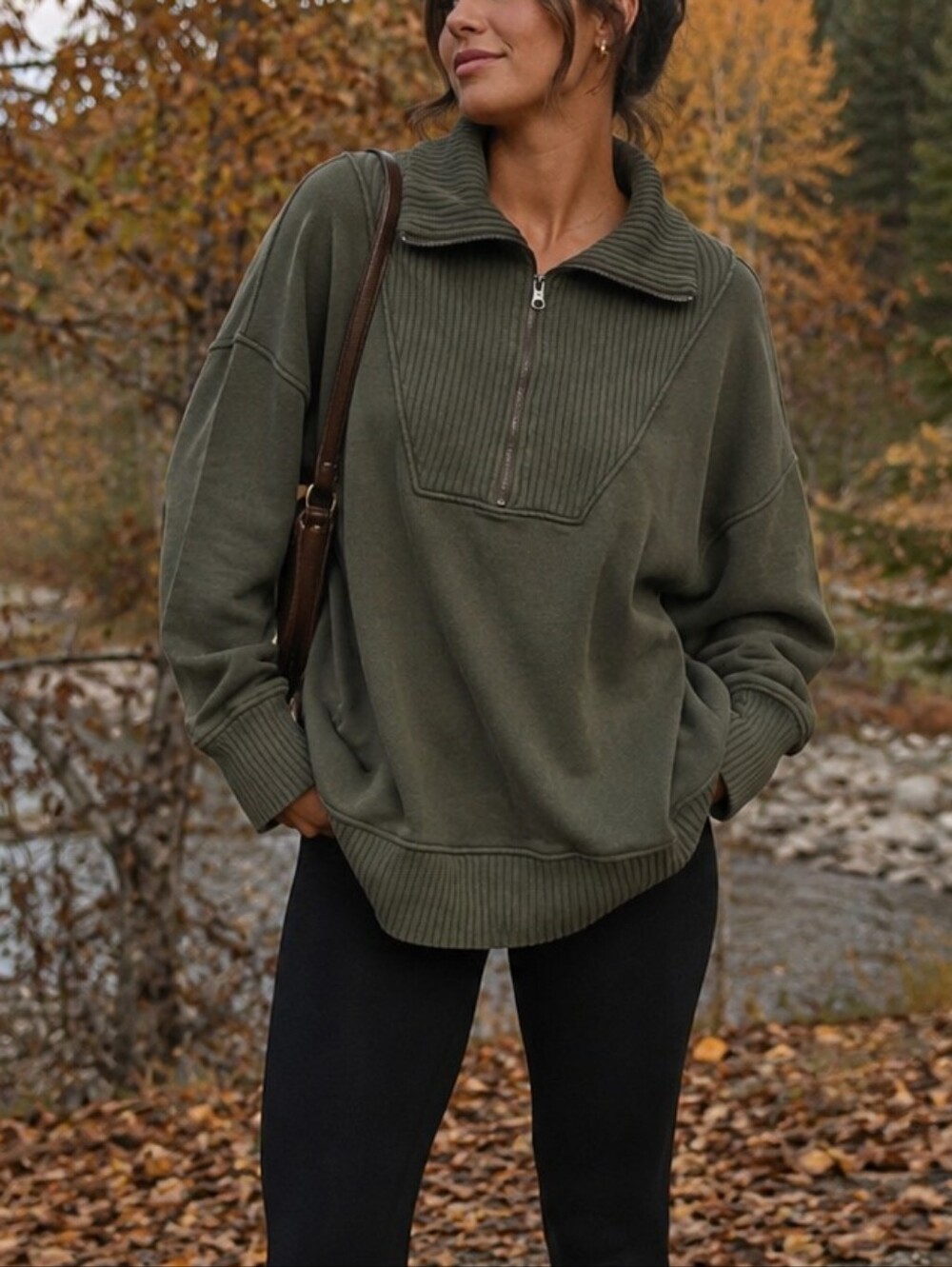 Aerie Half-Zip Ribbed Collar Pullover Sweater L